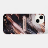 Schwarz und Rose Gold Hintergrund Personalisiertes iPhone Hülle (Rückseite (Horizontal))