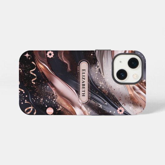 Schwarz und Rose Gold Hintergrund Personalisiertes iPhone Hülle (Rückseite (Horizontal))