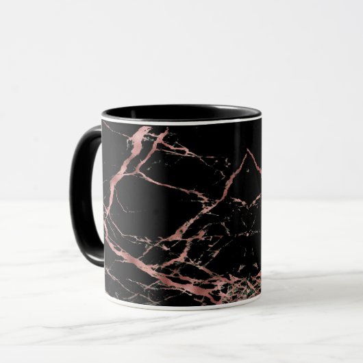 Schwarz und Rose Gold Marmor Kaffee Tasse (Vorderseite Links)