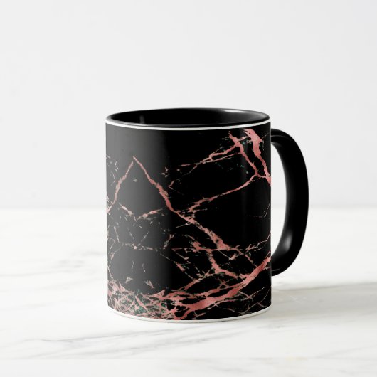 Schwarz und Rose Gold Marmor Kaffee Tasse (VorderseiteRechts)