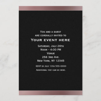 Schwarz und Rose Gold Mauve Rosa Party Einladungen