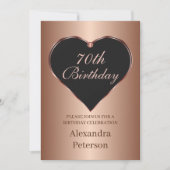 Schwarz und Rose Gold Minimalistisches Herz Geburt Einladung (Vorderseite)