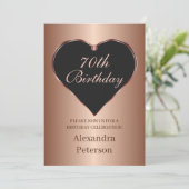 Schwarz und Rose Gold Minimalistisches Herz Geburt Einladung (Stehend Vorderseite)