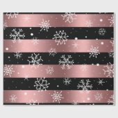 Schwarz und Rose Gold mit Schneeflocken Geschenkpapier (Flach)