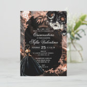 Schwarz und Rose Gold Quinceañera Einladung (Stehend Vorderseite)