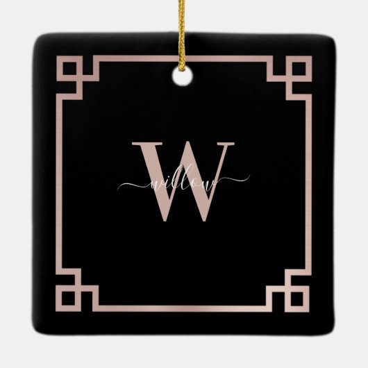 Schwarz und Rose Gold Rosa Griechischer Schlüssel Keramikornament (Rückseite)