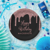 Schwarz und Rose Gold Sparkone Glitzer Tropfen Geb Pappteller (Party)