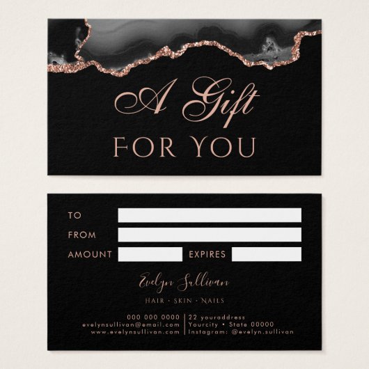 Schwarz und Rose Gold Tor auf Black Gift Card (Vorne & Hinten)