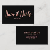 Schwarz und Rose Goldhaar und Nägel Schönheitssalo Visitenkarte (Vorne/Hinten)