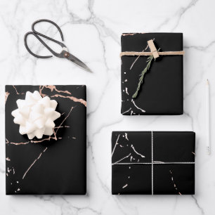 Schwarz und Roségold Marmor-Look Geschenkpapier Set