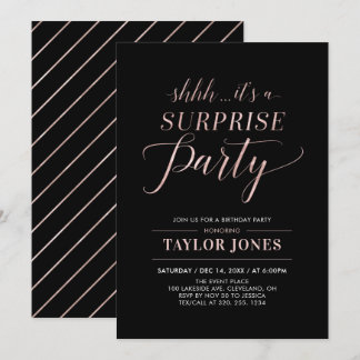 Schwarz und Rosegold | Modern Surprise Birthday Pa Einladung