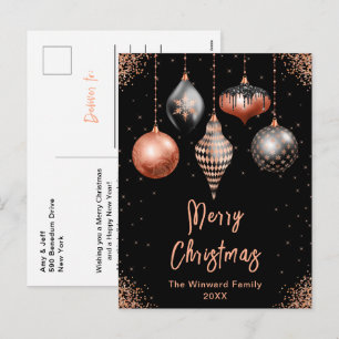 Schwarz- und Roségold-Ornamente Frohe Weihnachten