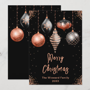 Schwarz und Roségold Ornamente Frohe Weihnachten
