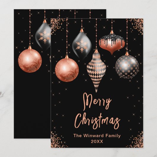 Schwarz und Roségold Ornamente Frohe Weihnachten (Vorne/Hinten)