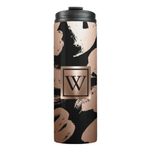 Schwarz und Rosen Gold Abstrakte Brush Thermosbecher