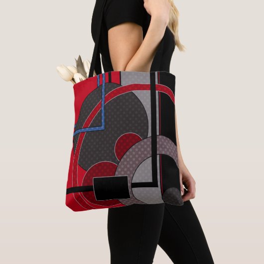 Schwarz und Rot, abstrakt, Gemälde, geometrisch Tasche (Von Nahem)