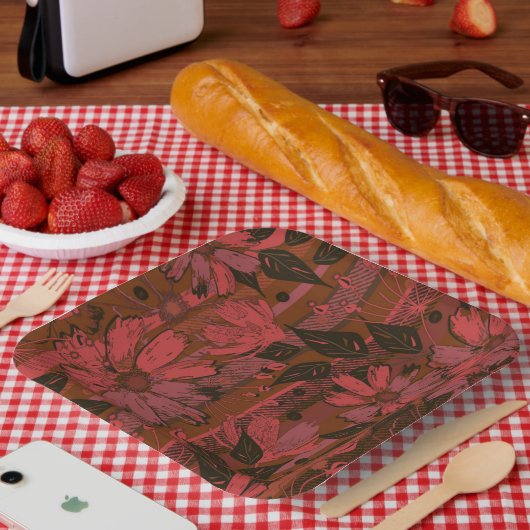 Schwarz und rot blumengeschmückt. pappteller (Picknick)