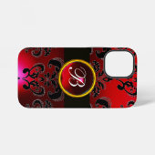 SCHWARZ UND ROT BURGUNDY DAMASK MONOGRAM, Ruby iPhone Hülle (Rückseite (Horizontal))