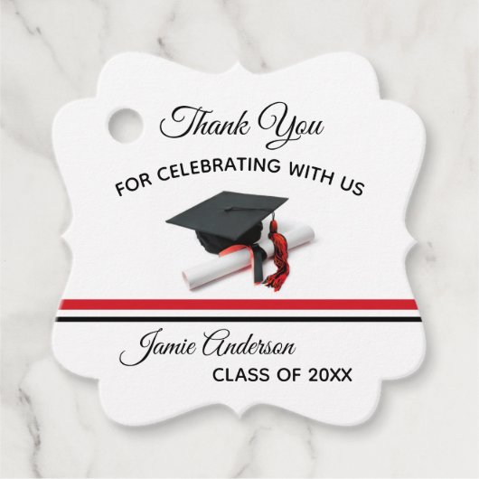 Schwarz und Rot Cap & Tassel | ABSCHLUSS Geschenkanhänger (Vorderseite)