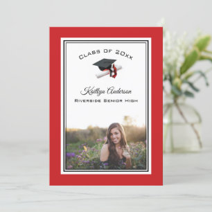 Schwarz und Rot Cap & Tassel   FOTO ABSCHLUSS Einladung