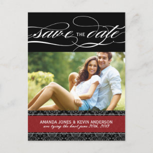 Schwarz und Rot Damask Save the Date Ankündigungspostkarte