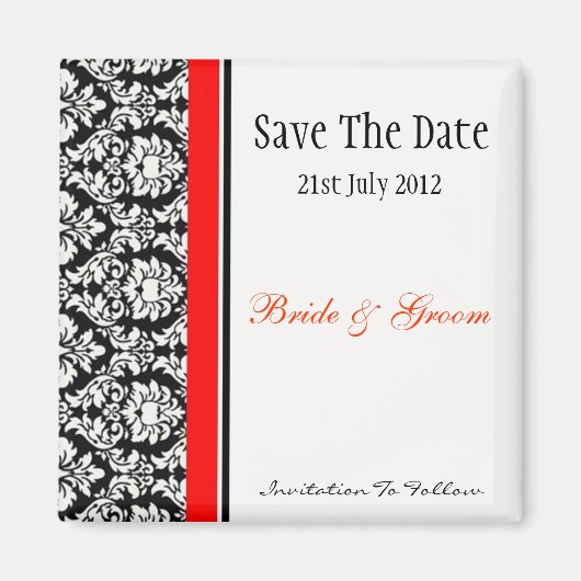 Schwarz und Rot Damask Save the Date Magnet (Vorne)