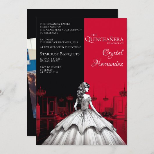 Schwarz und Rot Einladung (Vorne/Hinten)