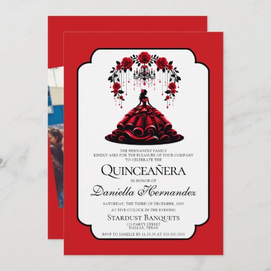 Schwarz und Rot Einladung (Vorne/Hinten)