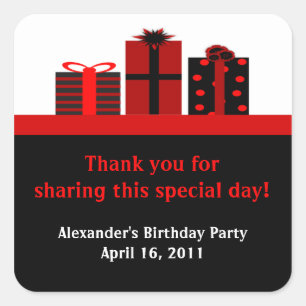 Schwarz und Rot Geschenke Geburtstagsparty Gunst L Quadratischer Aufkleber