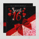 Schwarz und Rot Glitterie Sweet 16 Einladung<br><div class="desc">Schwarz und Rot Glitterie Sweet 16 Einladung</div>