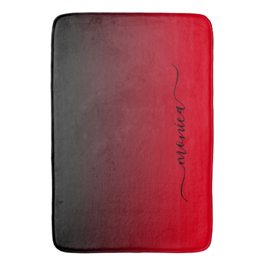 Schwarz und Rot Gradient Eleganter Name Badematte (Vorderseite Vertikal)
