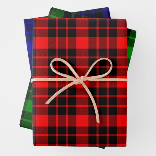 Schwarz und Rot, Grün und Blau Kariert Geschenkpapier Set (Beispiel)