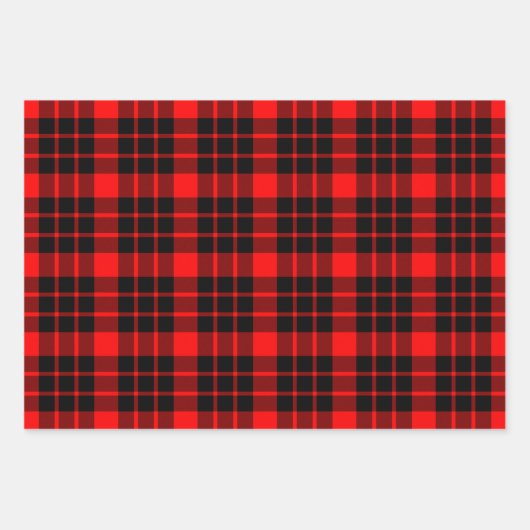 Schwarz und Rot, Grün und Blau Kariert Geschenkpapier Set (Vorderseite)