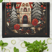 Schwarz und Rot Moderne Abstrakte Weihnachtsdesign Geschirrtuch (Gefaltet)