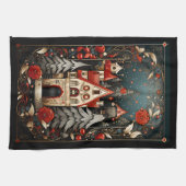 Schwarz und Rot Moderne Abstrakte Weihnachtsdesign Geschirrtuch (Horizontal)