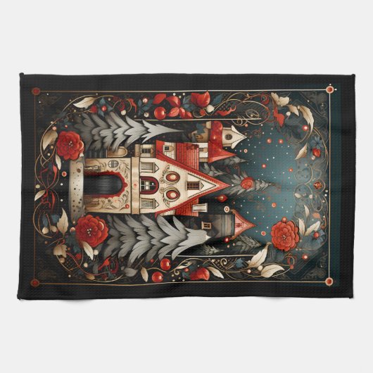 Schwarz und Rot Moderne Abstrakte Weihnachtsdesign Geschirrtuch (Horizontal)