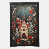 Schwarz und Rot Moderne Abstrakte Weihnachtsdesign Geschirrtuch (Vertikal)