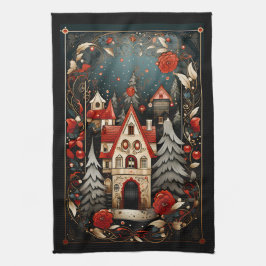 Schwarz und Rot Moderne Abstrakte Weihnachtsdesign Geschirrtuch