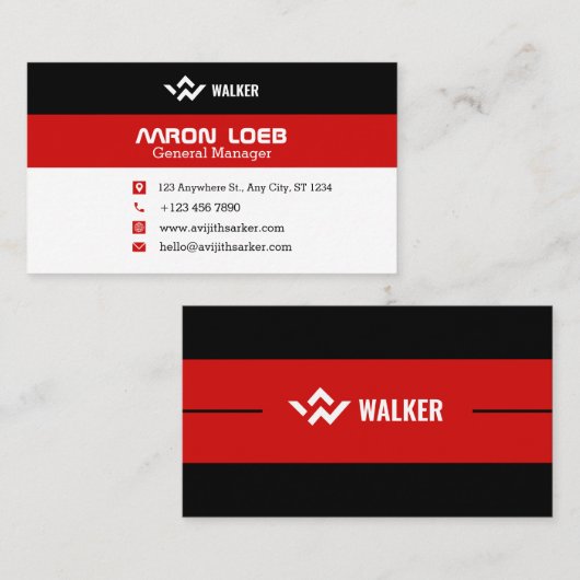 Schwarz und Rot Moderne Personalisiert Visitenkarte (Vorne/Hinten)