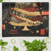 Schwarz und Rot Moderner Abstrakter Weihnachtsbaum Geschirrtuch (Gefaltet)