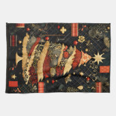 Schwarz und Rot Moderner Abstrakter Weihnachtsbaum Geschirrtuch (Horizontal)