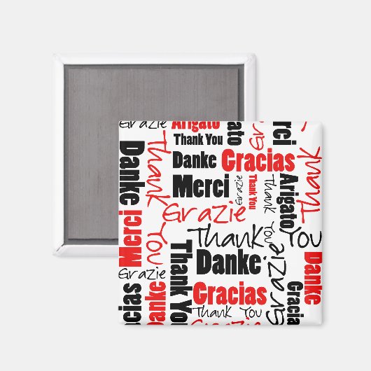 Schwarz und Rot Multilingual Vielen Dank Word Clou Magnet (Vorderseite/Rückseite)