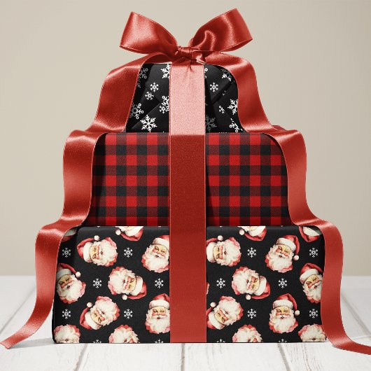 Schwarz und Rot Retro Vintag Weihnachten Geschenkpapier Set