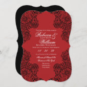Schwarz und Rot Spitzen Elegante Gotische Hochzeit Einladung (Vorne/Hinten)