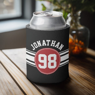 Schwarz und Rot trägt Jersey-Name-Zahl zur Schau Dosenkühler