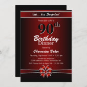 Schwarz und Rot Überraschung 90. Geburtstag Abende Einladung (Vorne/Hinten)