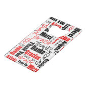 Schwarz und Rot Vielen Dank Word Cloud Geldkarten Flaschenöffner (Vorderseite Schrägansicht)