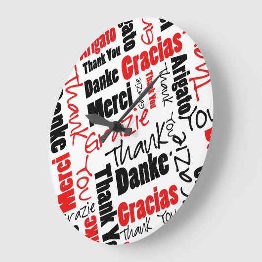 Schwarz und Rot Vielen Dank Word Cloud Große Wanduhr (Winkel)