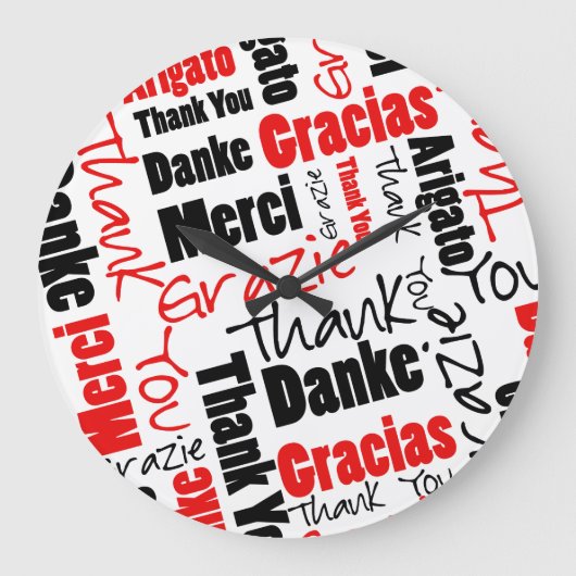 Schwarz und Rot Vielen Dank Word Cloud Große Wanduhr (Vorderseite)