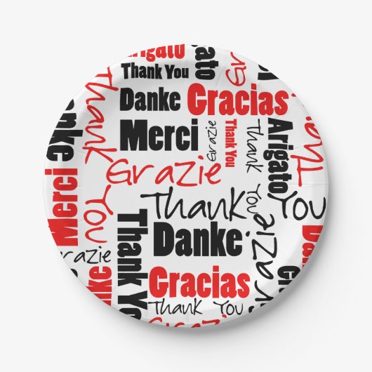 Schwarz und Rot Vielen Dank Word Cloud Pappteller (Vorderseite)